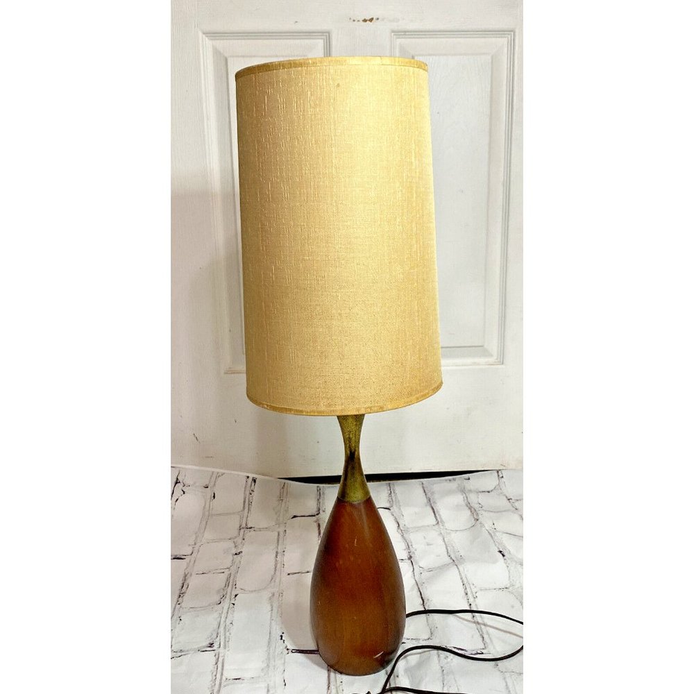 Tony Paul Westwood MCM Walnut and Brass Table Lamp Needs Re-Wiring